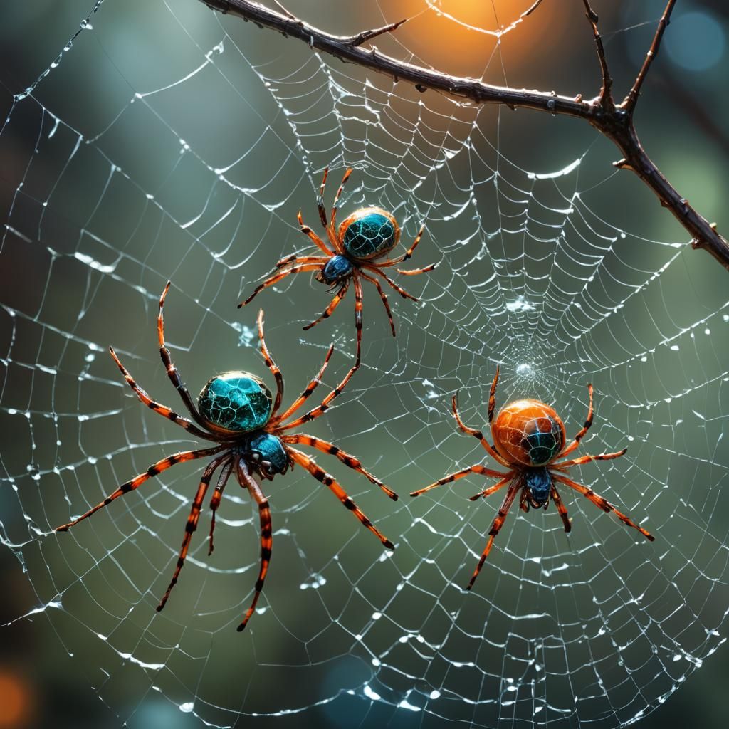 Spiders Weaving Web in Hyper-Realistic Digital Art