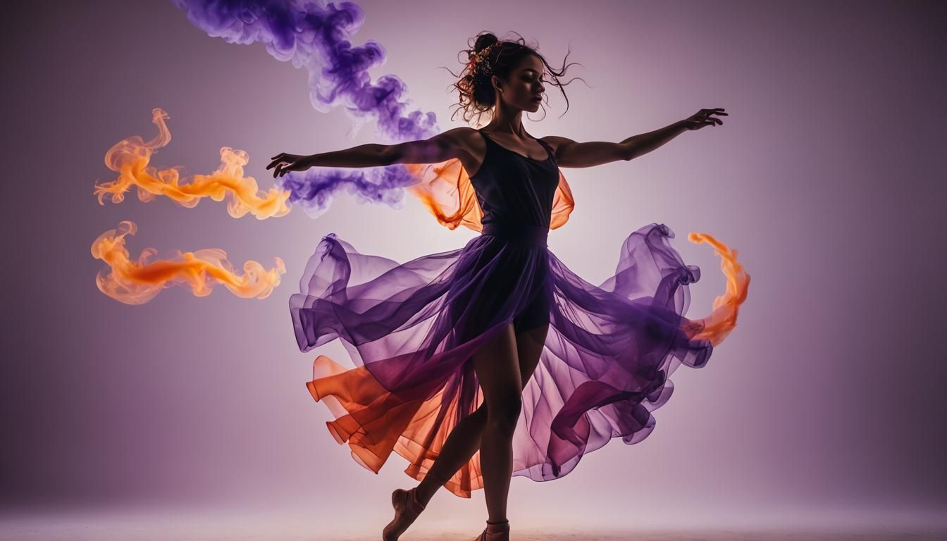 Rainbow Smoke Dancer in Double Exposure Silhouette