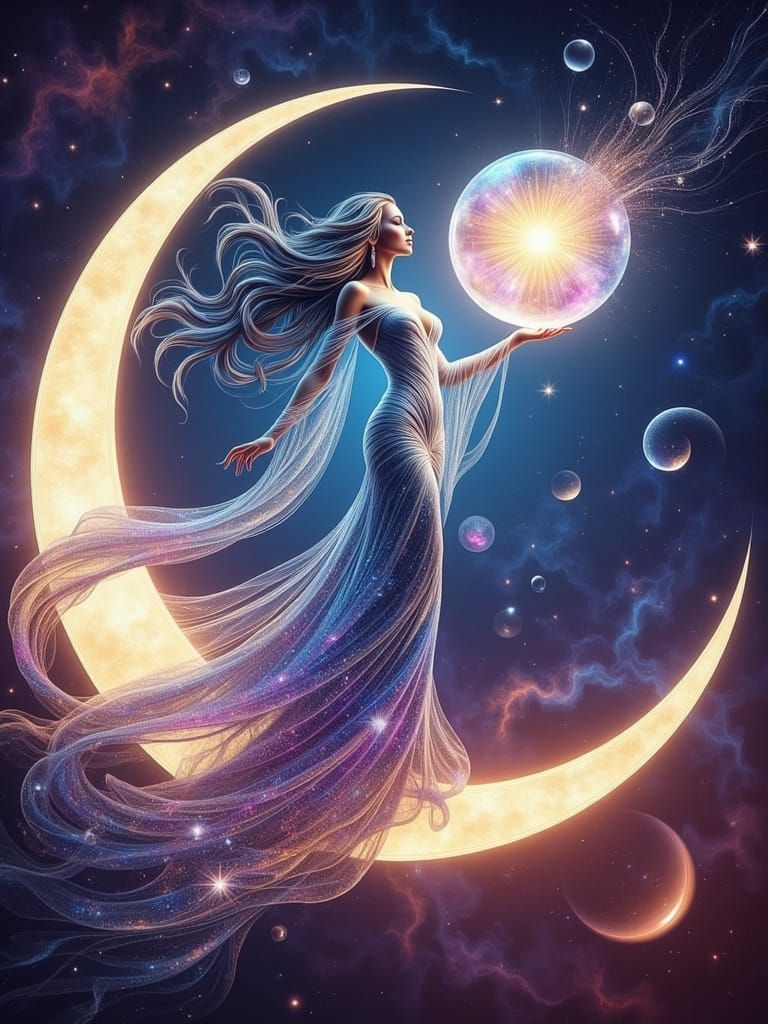 Goddess of Light on Moon in Nebula