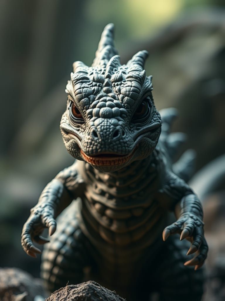 Baby Monster Godzilla Portrait with Natural Textures