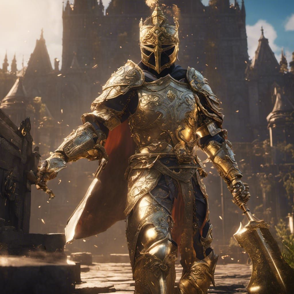 Golden Era Kingdom Knight in 3D Cinematic Style
