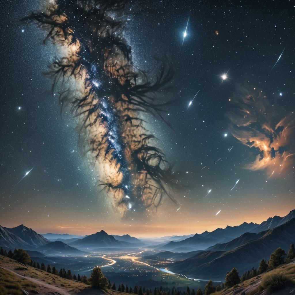 Serene Starry Night Sky in Fantasy Landscape Art