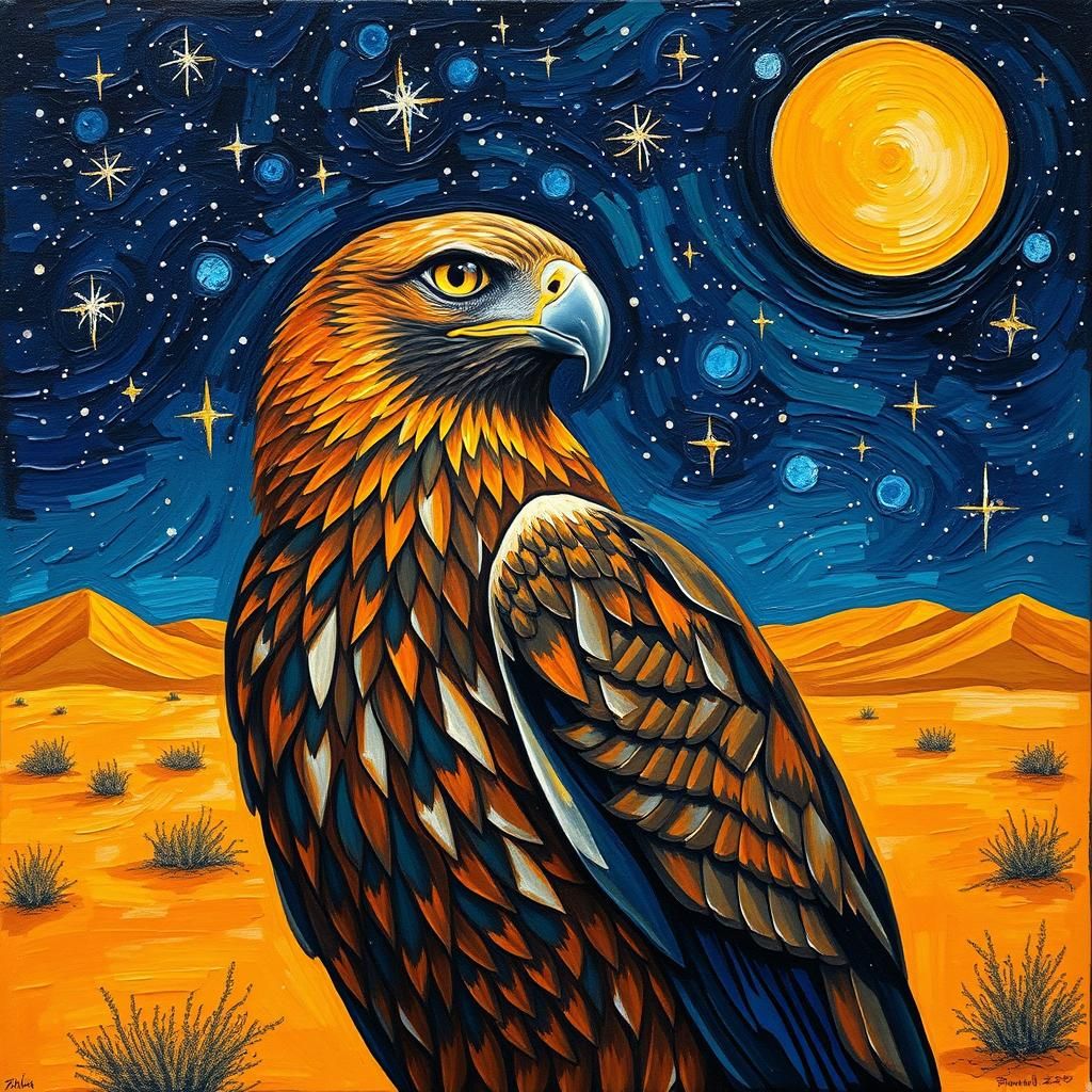 Hawk Portrait in Impasto Oil Paint Style