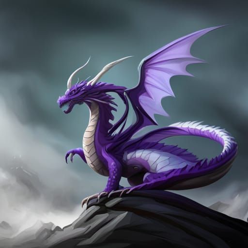 Purple Dragon on Mountain Top in Dark Fantasy Style