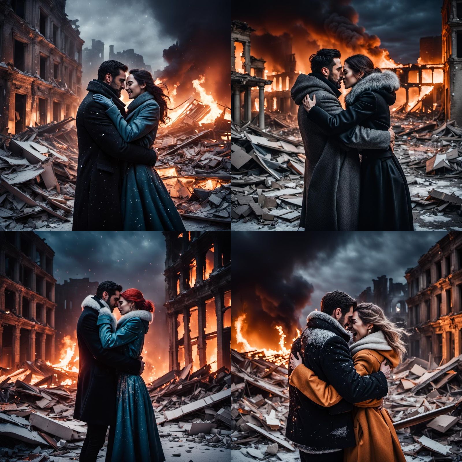 Lovers' Last Embrace Amidst Winter Apocalypse