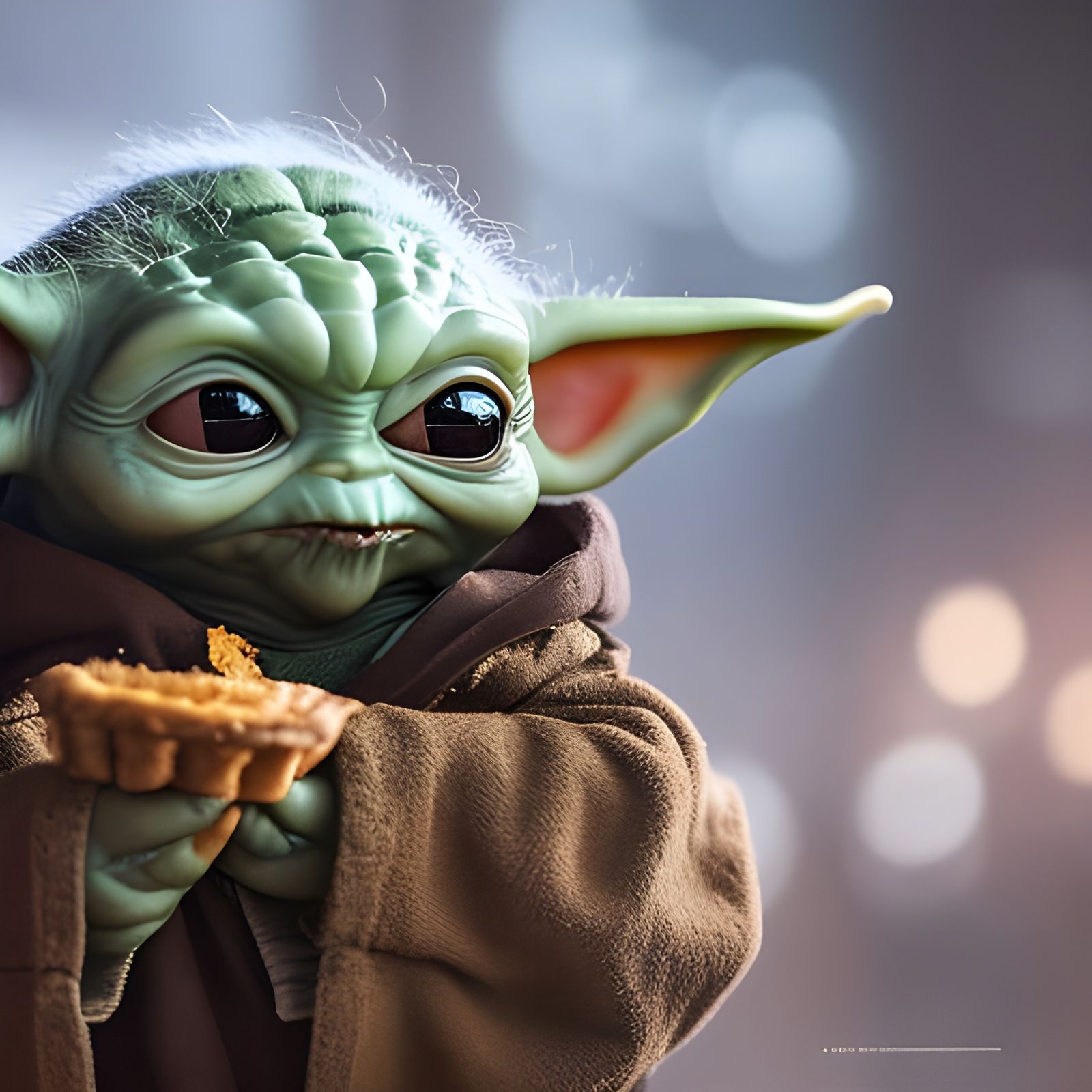 Grogu, Baby Yoda, Enjoying Pie: Professional Photography