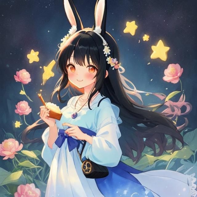 Cute Anime Bunny Woman with Cheese