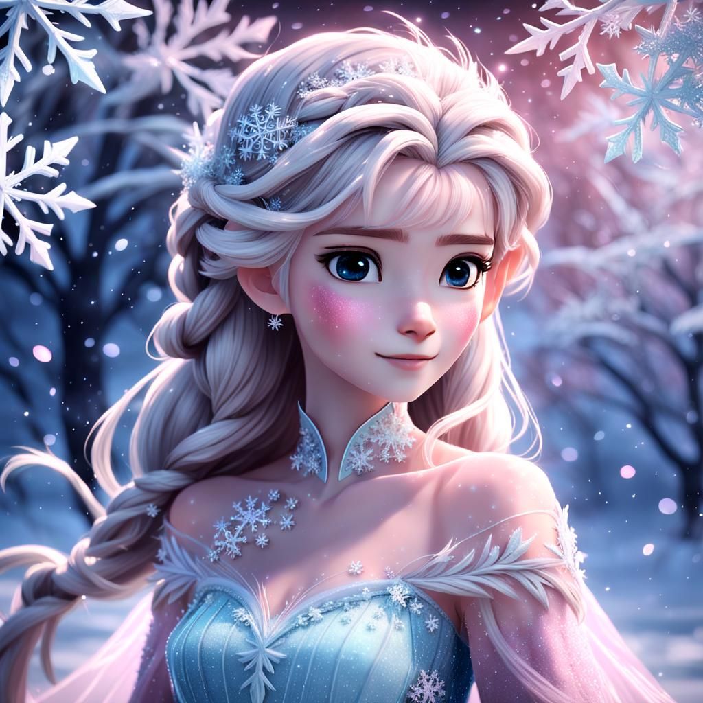 Elsa in Pink Gown: Anime Portrait in 3D