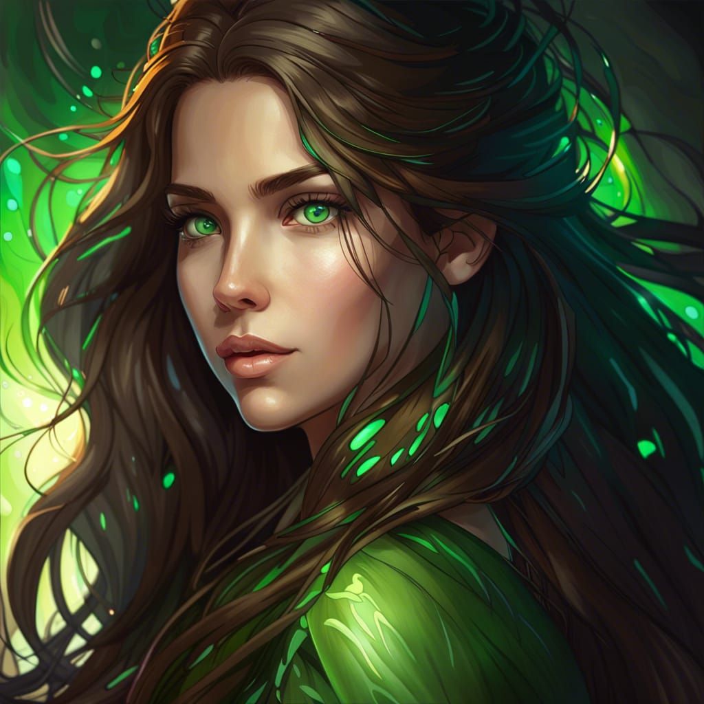 Teenage Girl Portrait with Glowing Eyes, Hyperdetailed Art