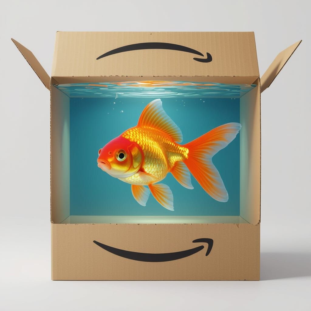 Goldfish in Amazon Box 3D Render
