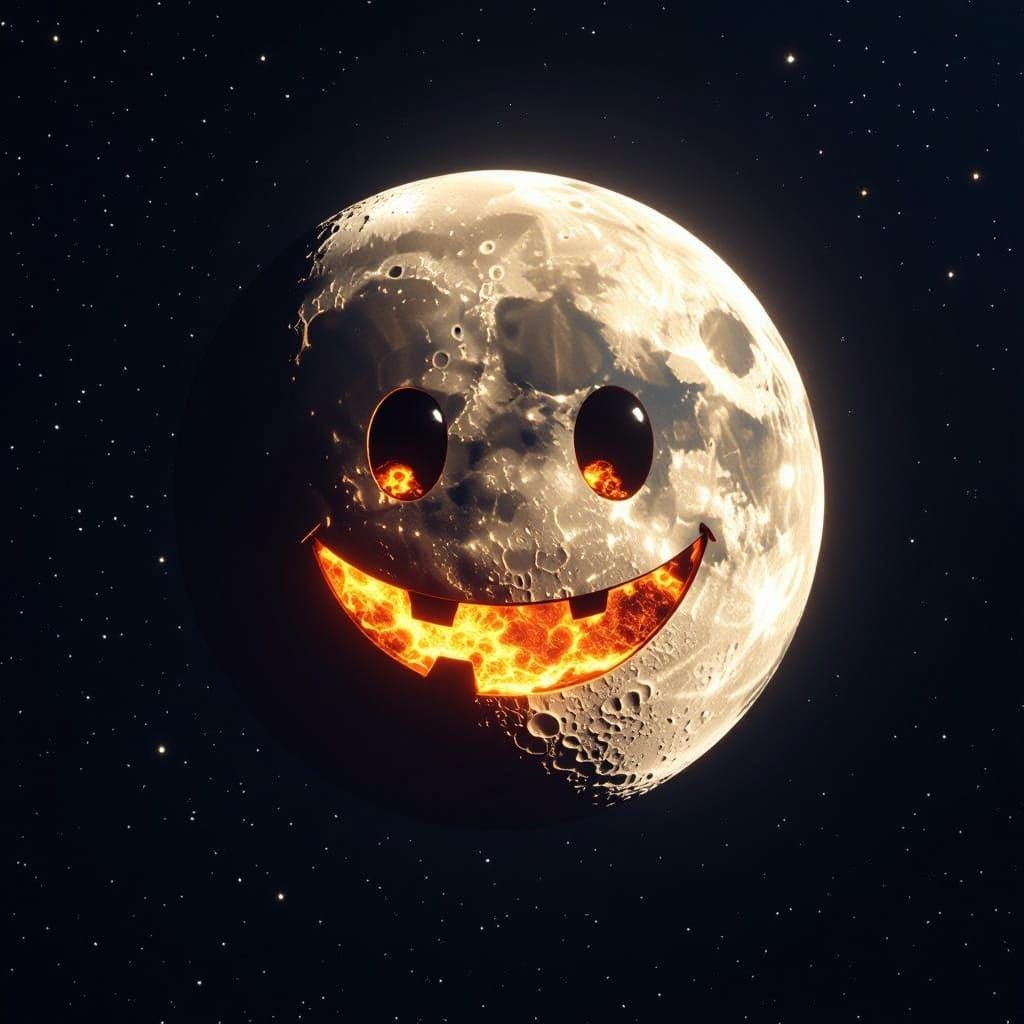 Magma Smiley Face on the Moon in Space