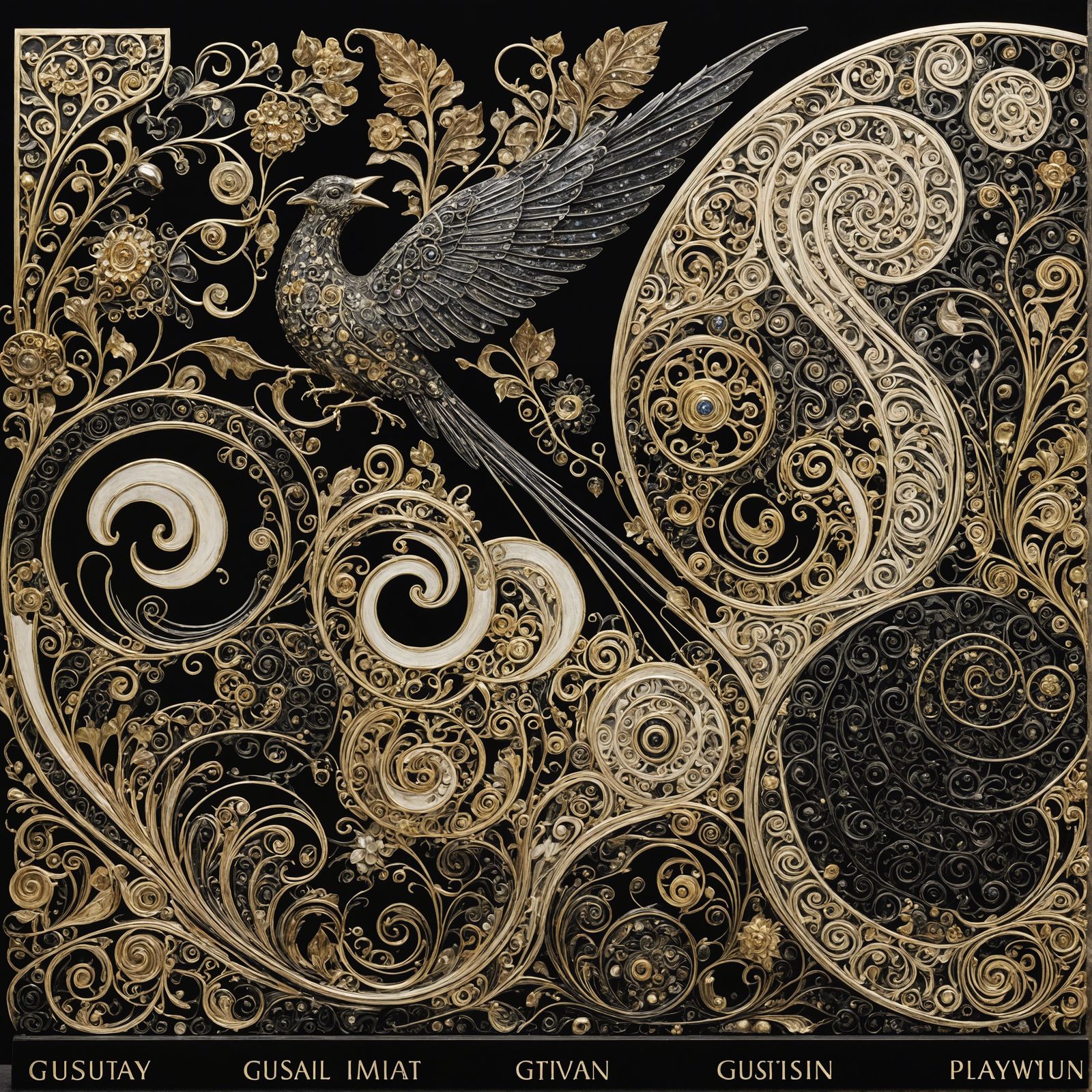 Art Nouveau Fantasy in Ebony, Ivory, Pewter, Platinum