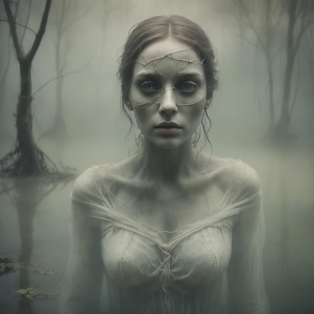Ethereal Swamp Woman in Double Exposure Style