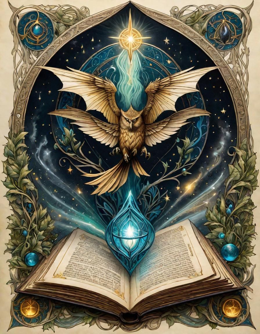 Sorceress Emerges from Spellbook: Hand-Drawn Illustration
