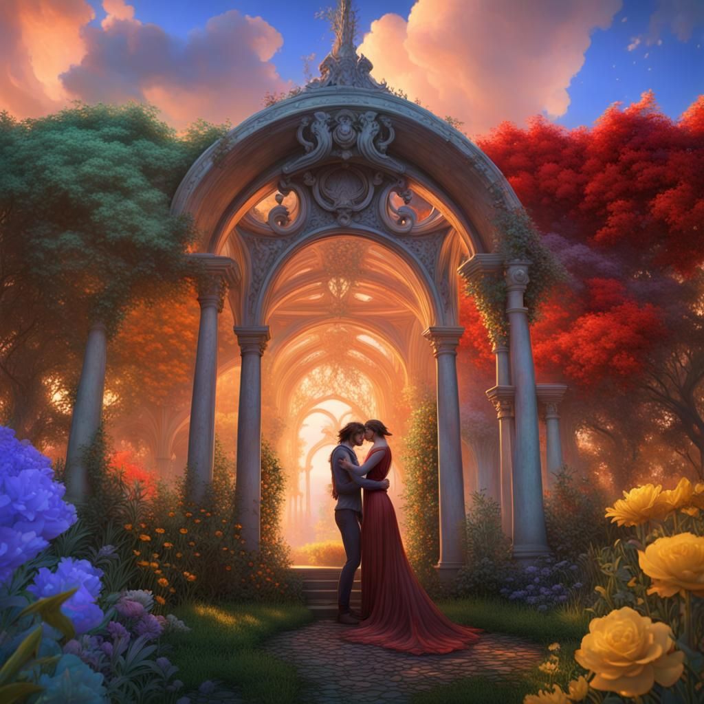 Mystical Garden Embrace in Dark Fantasy Style