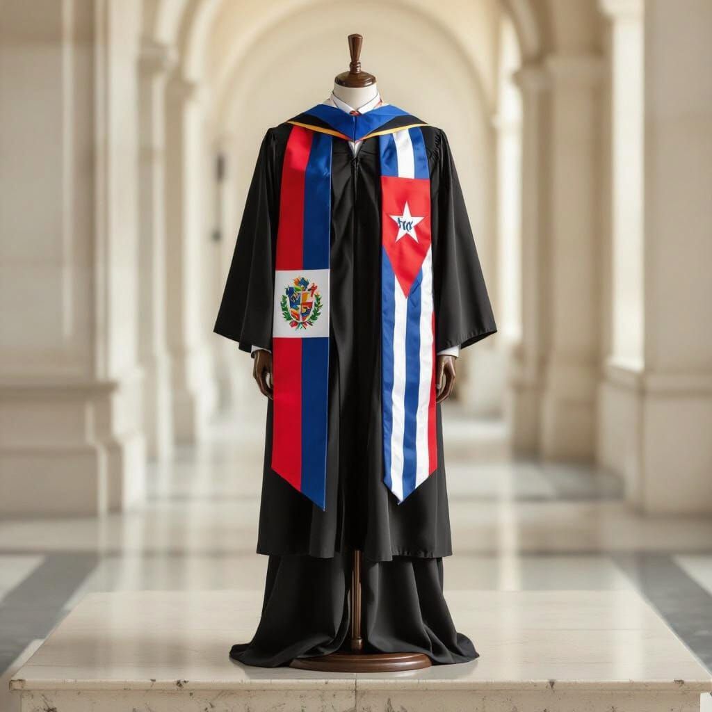Graduation Gown with Dominican and Cuban Flags
