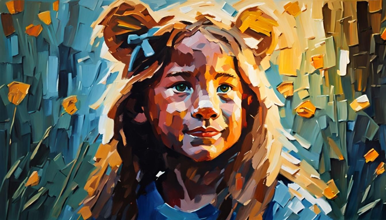 Lion-Ear Girl Impasto Painting with Thick Texture
