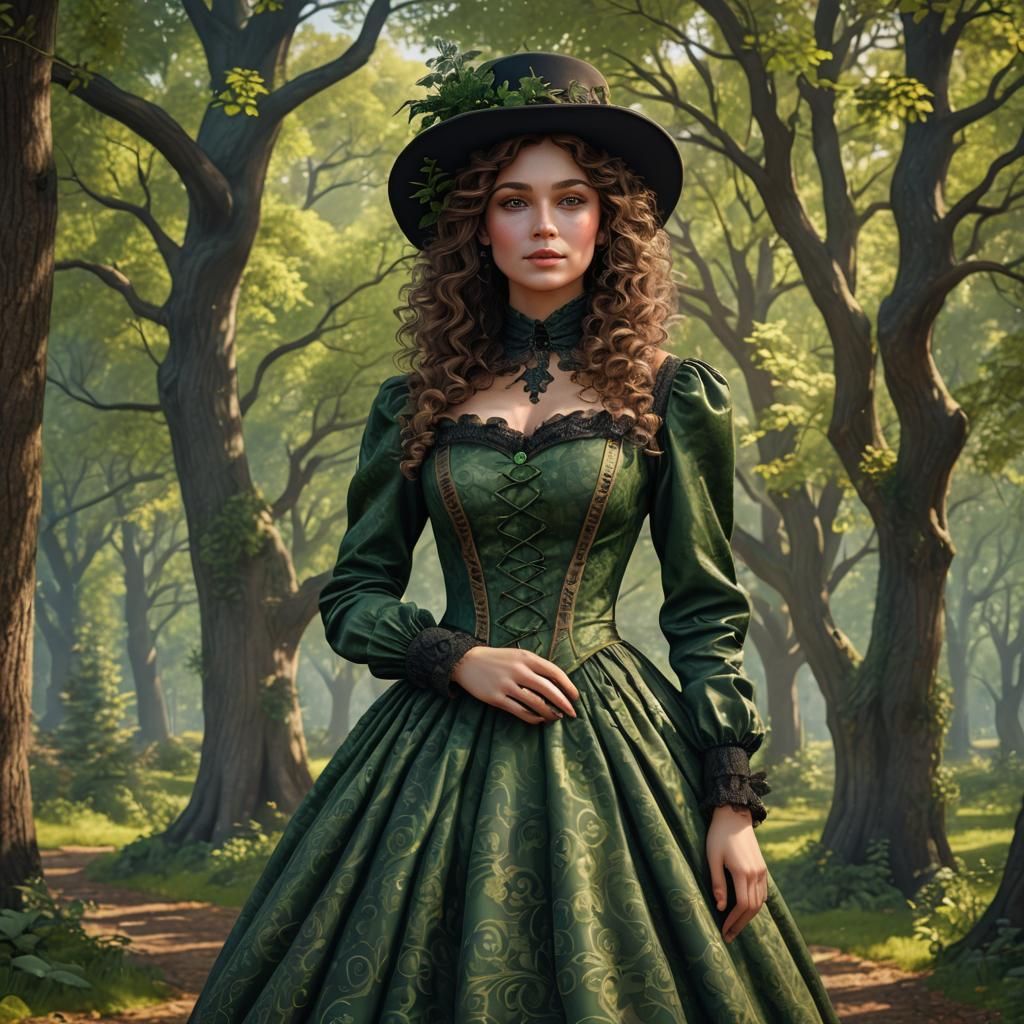 Victorian Beauty in Oak Forest: Hyperrealistic 3D Rendering