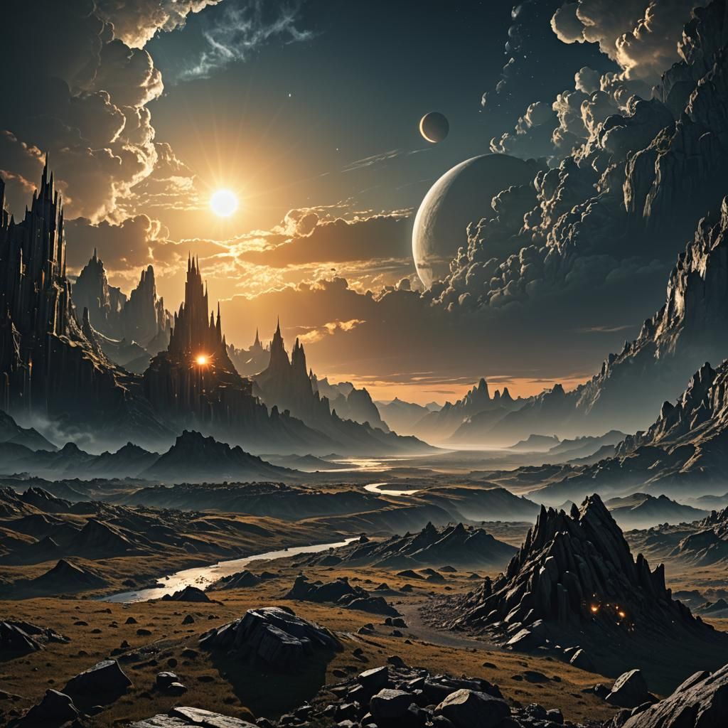 Epic Beginning: Sun and Moon Digital Matte Painting