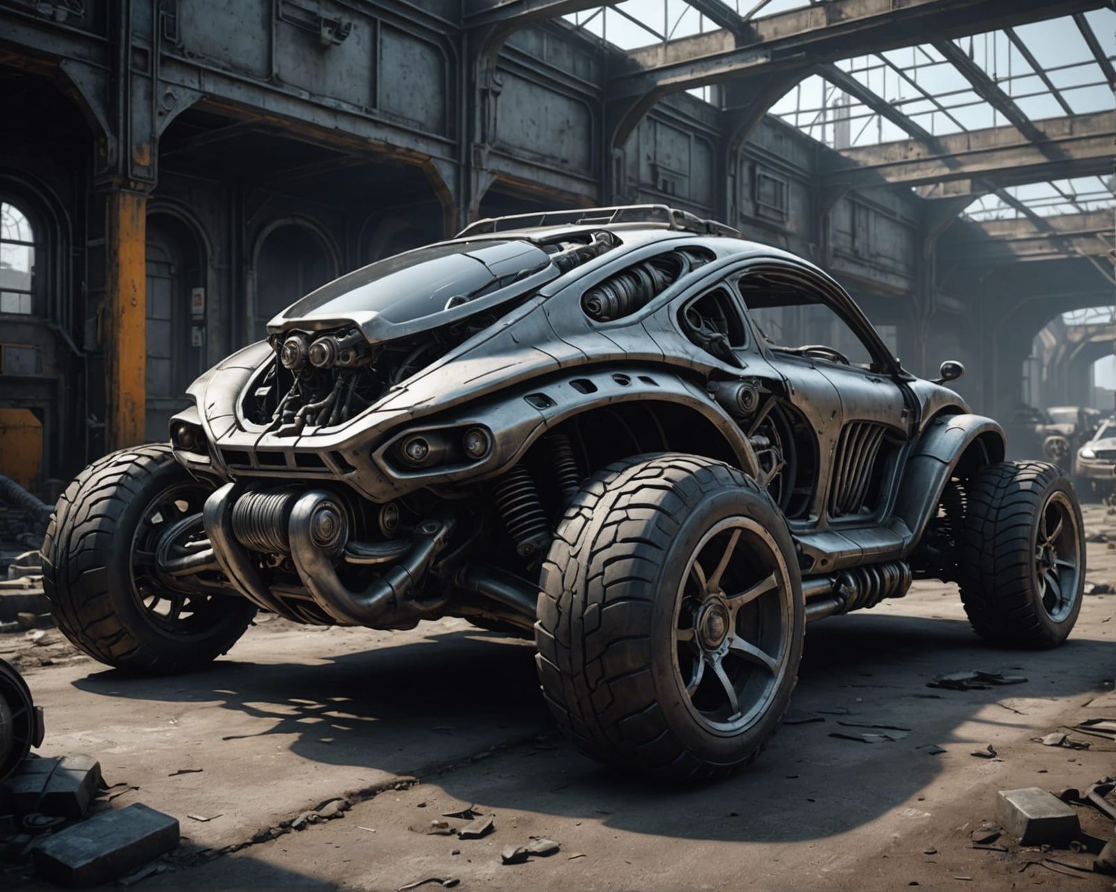 Biomechanical Car in Dystopian Cyberpunk Style