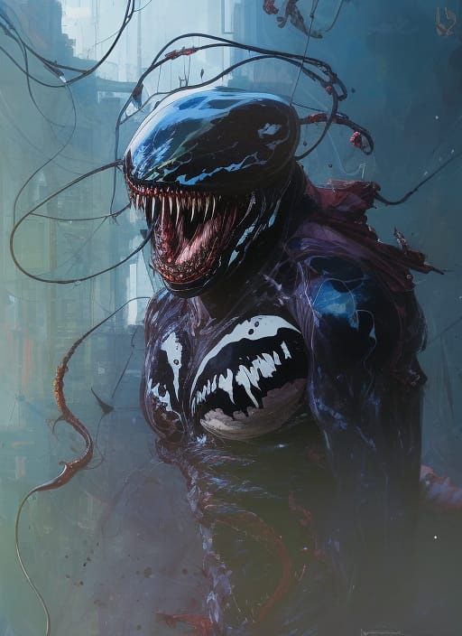 Venom Portrait in Expressionist Digital Art Style