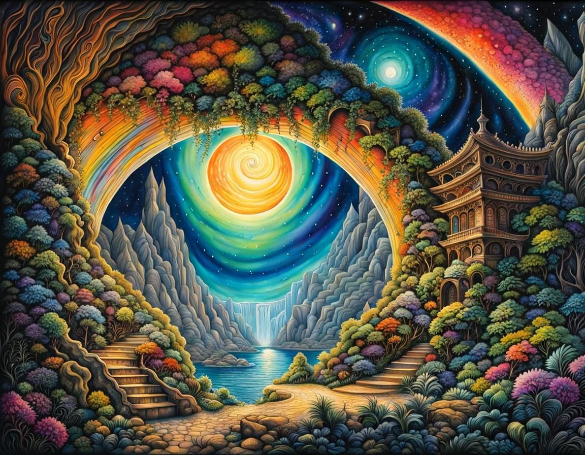 Cosmic Galaxy Arch in Detailed Watercolor Style