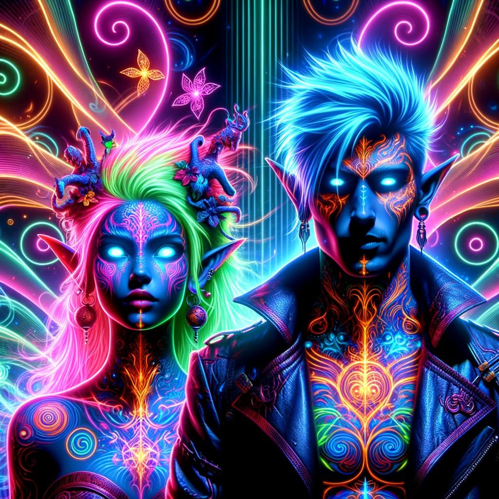 Ethereal Neon Royalty in Futuristic Fantasy