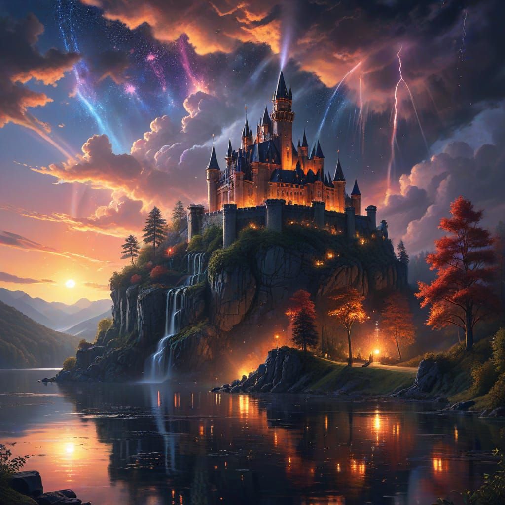 Dark Castle Transcends Serenity Amidst Twilight Glow