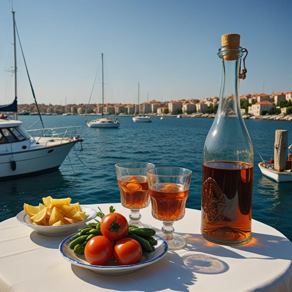 Rakı and Meze at a Marina: Golden Hour Still Life
