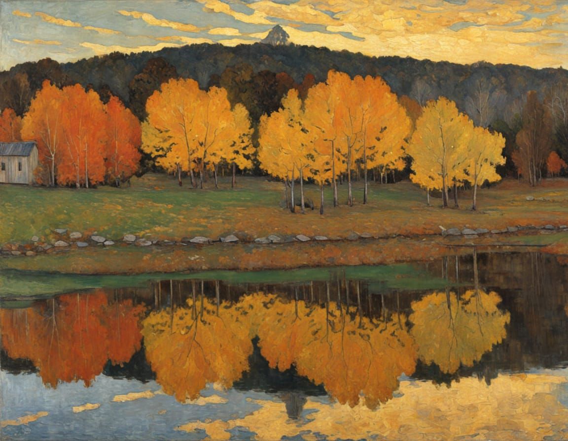 Autumn Sunset Reflected in a Serene Lake Landscape