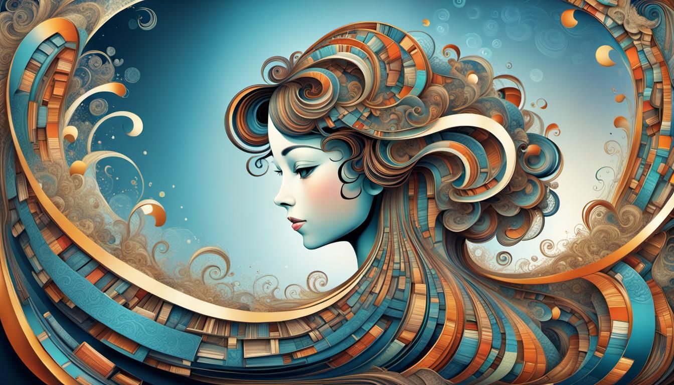 Book-Formed Feminine Figure in Cubist Manga Style