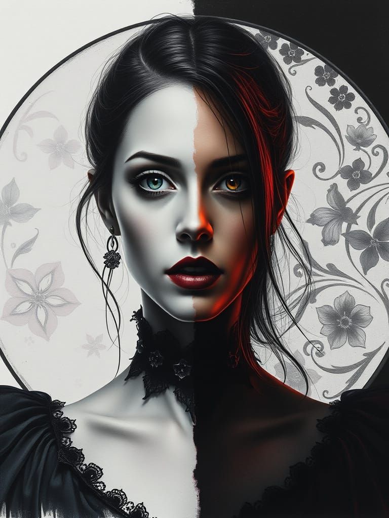 Gothic Vampire Portrait: Pencil and Photorealism