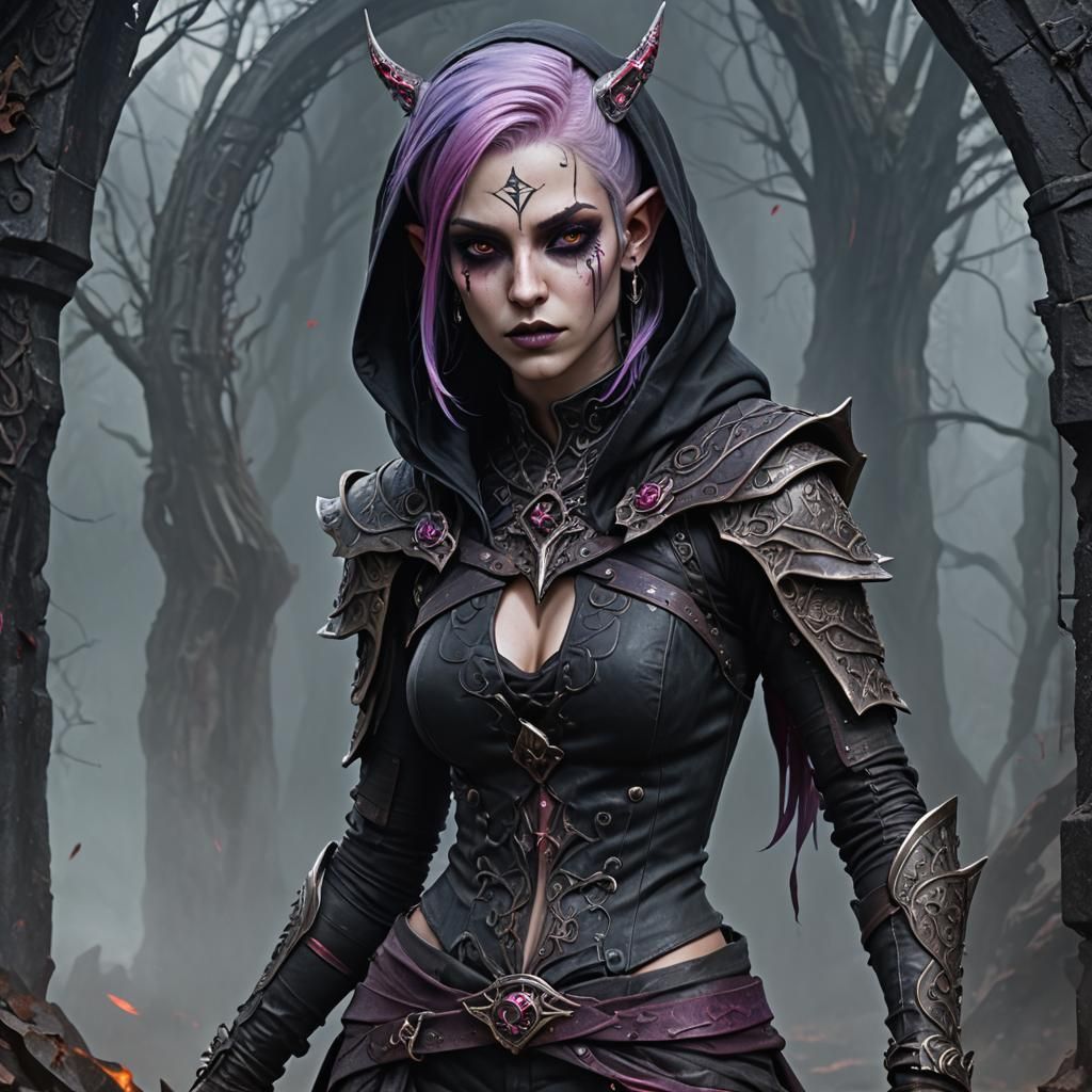Gothic Dark Elf Rogue with Violet Hair
