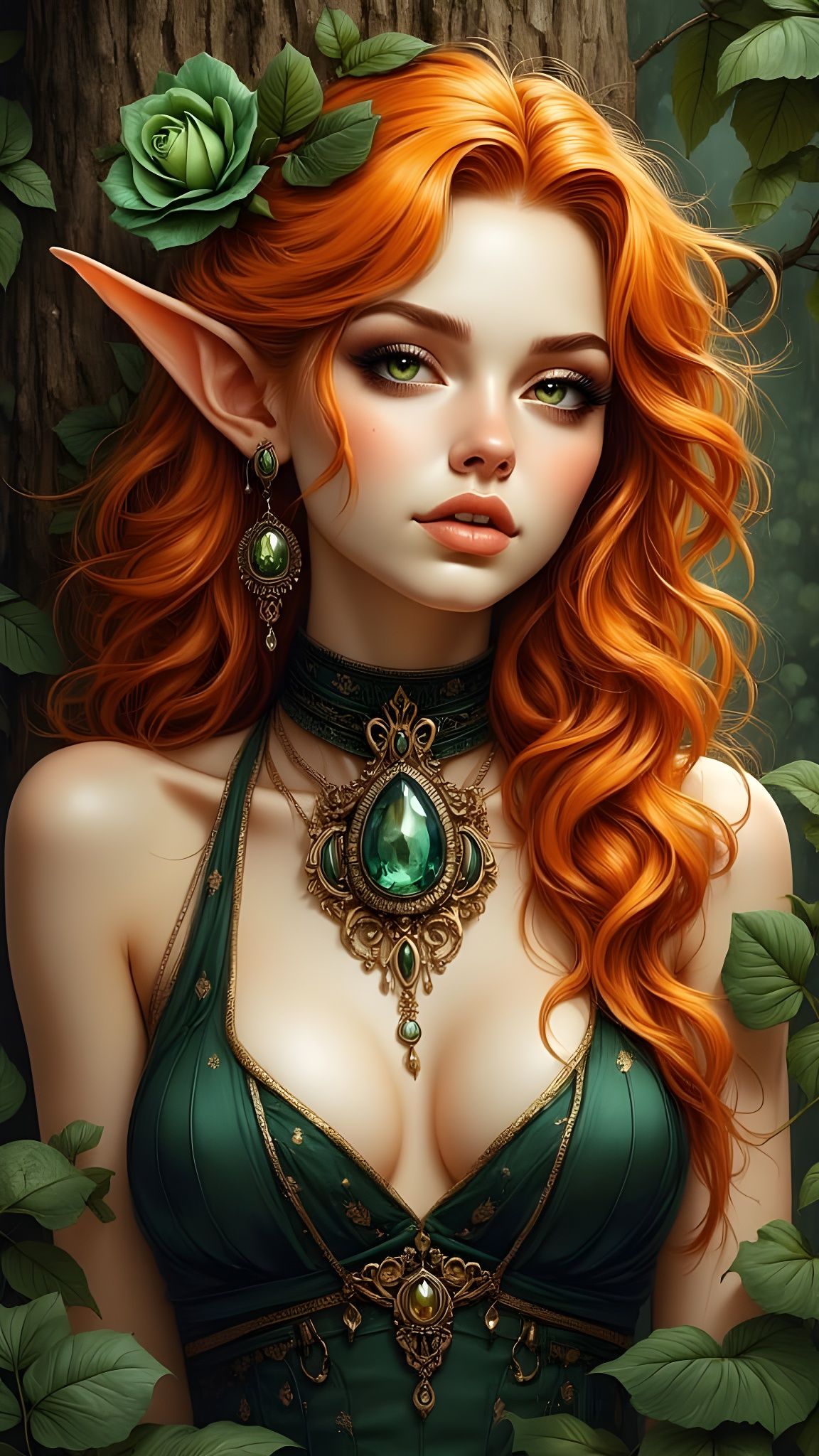 Ethereal Elf Maiden in Emerald Sanctuary