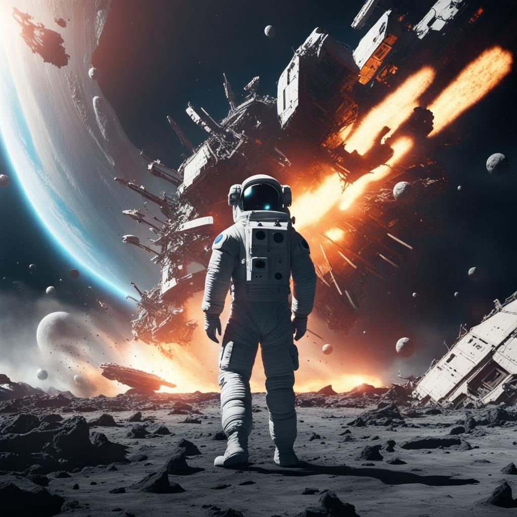 Lonely Astronaut Stranded on Alien Planet in Sci-Fi Landscap...