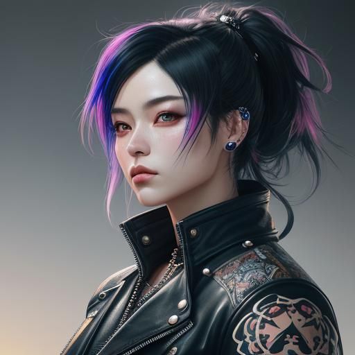 Japanese Rocker Girl Portrait in Art Nouveau Style