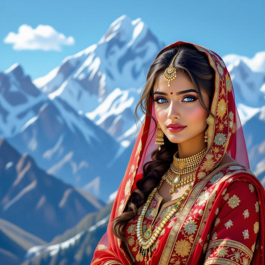Kashmiri Woman Portrait in Traditional Indian Style
