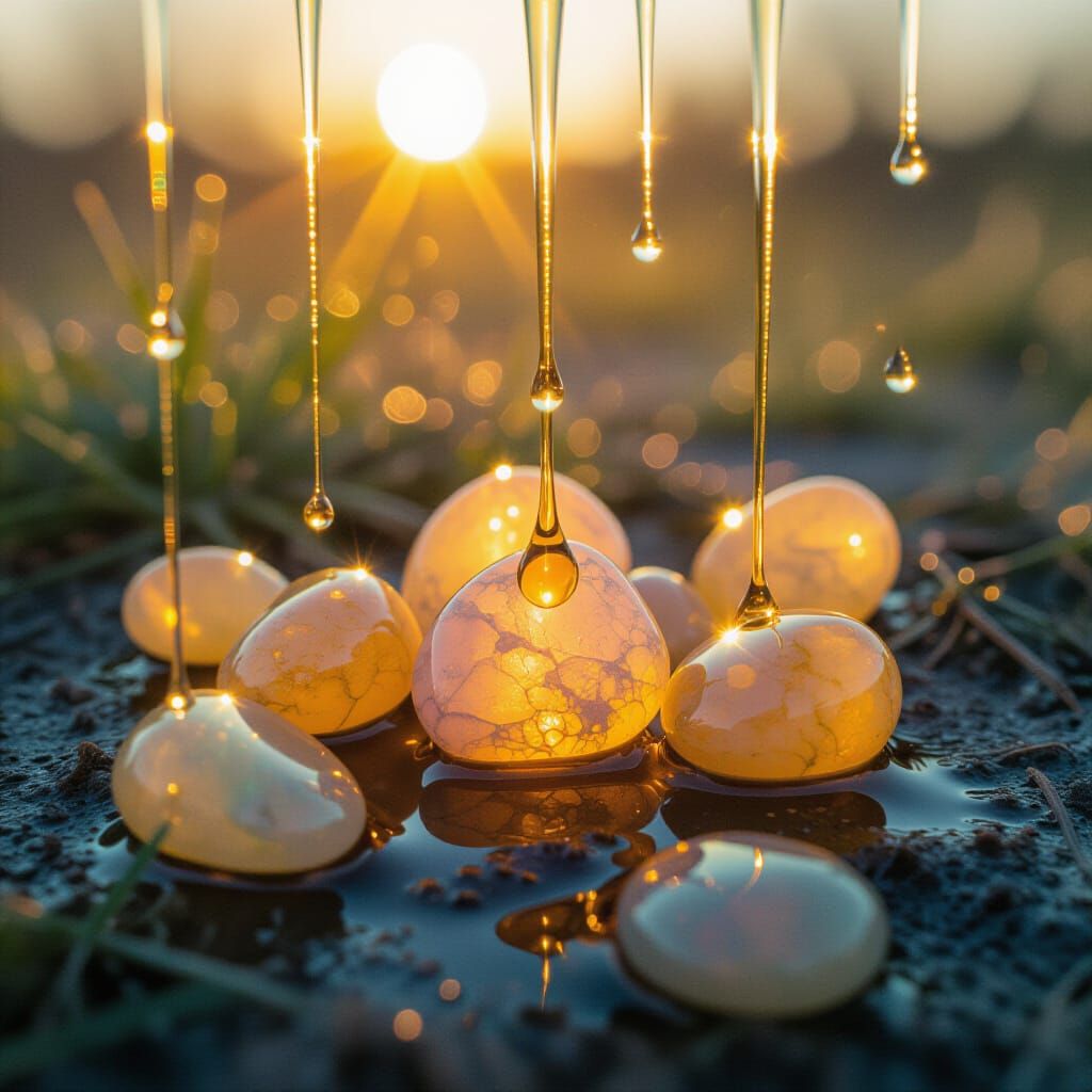 Opal Stones Glisten Among Golden Honey Drips