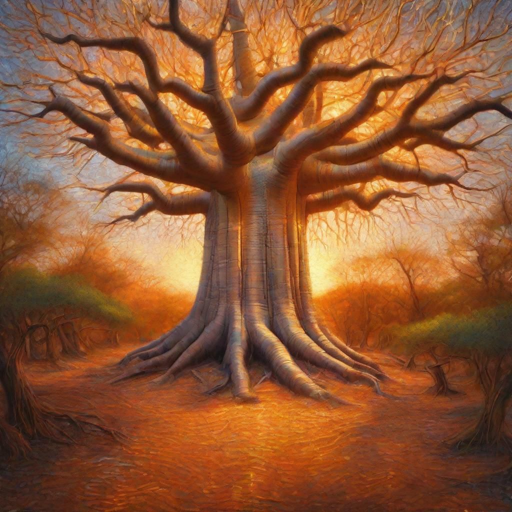 Majestic Baobab Forest in Surreal Oil Painting Style