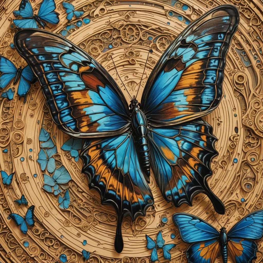 Detailed Morpho Butterfly in Hyperrealistic Splash Art