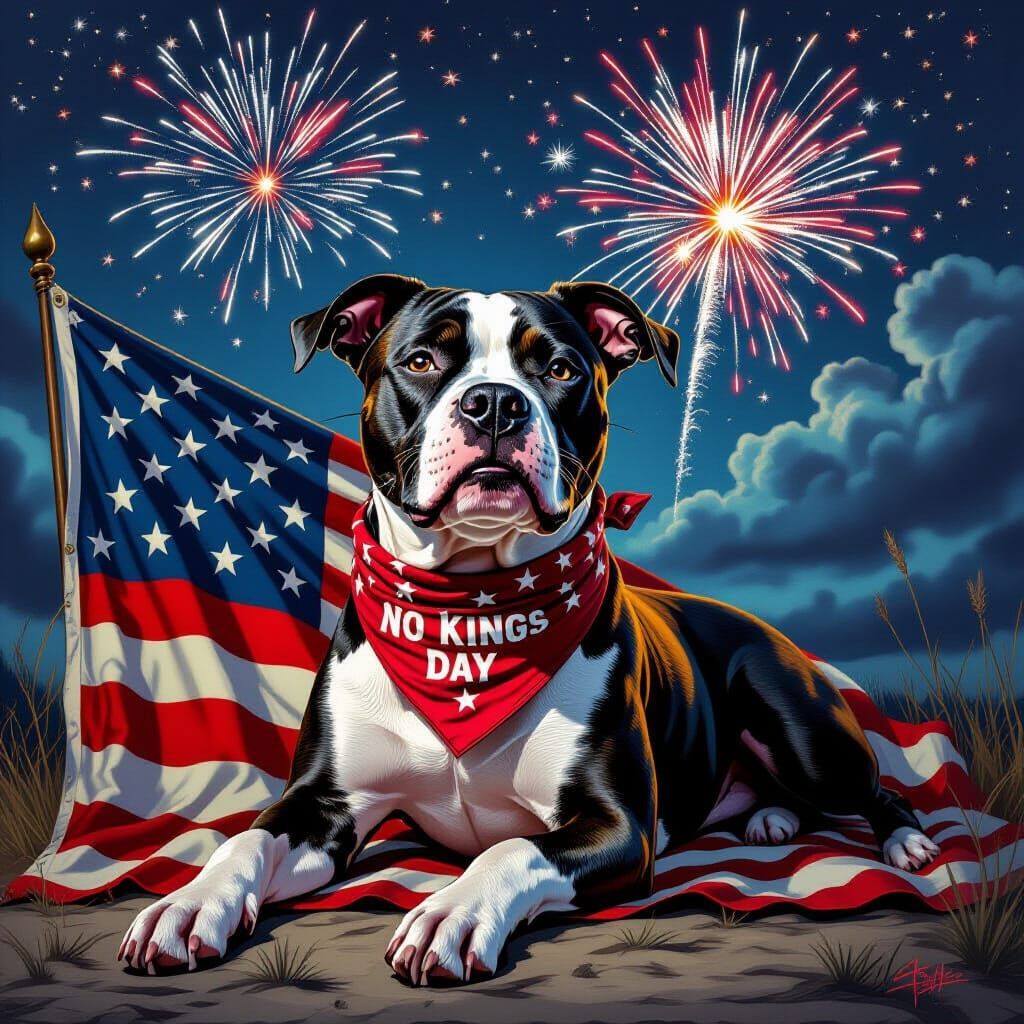 Hyperrealistic Pit Bull with American Flag