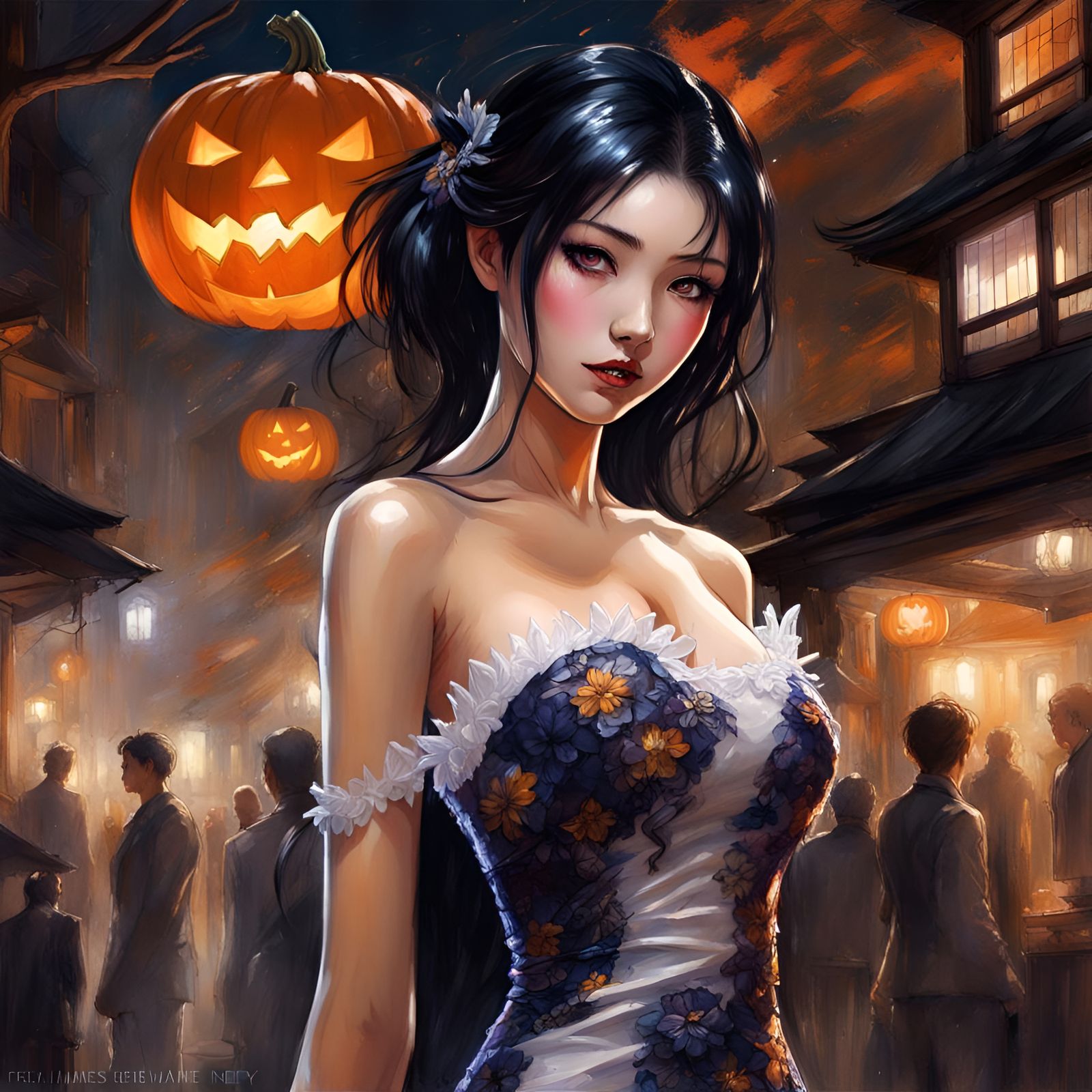 Stunning Japanese Girl in Halloween Party Dress