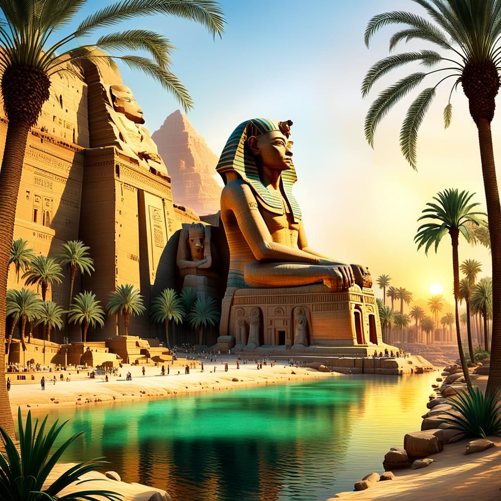 Egyptian Sunset: Sphinx and Nile in Hyperrealism