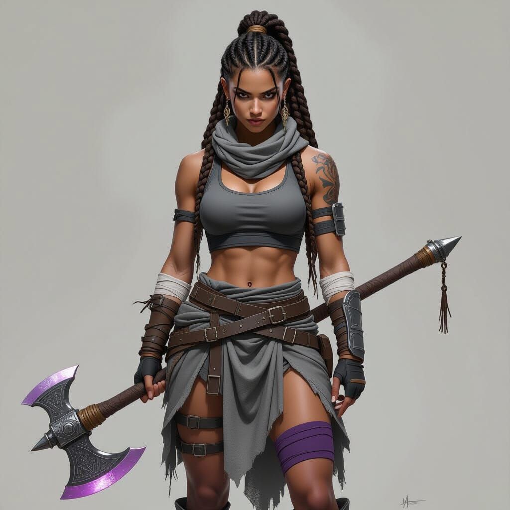 Female Warrior with Axe in Photorealistic Style