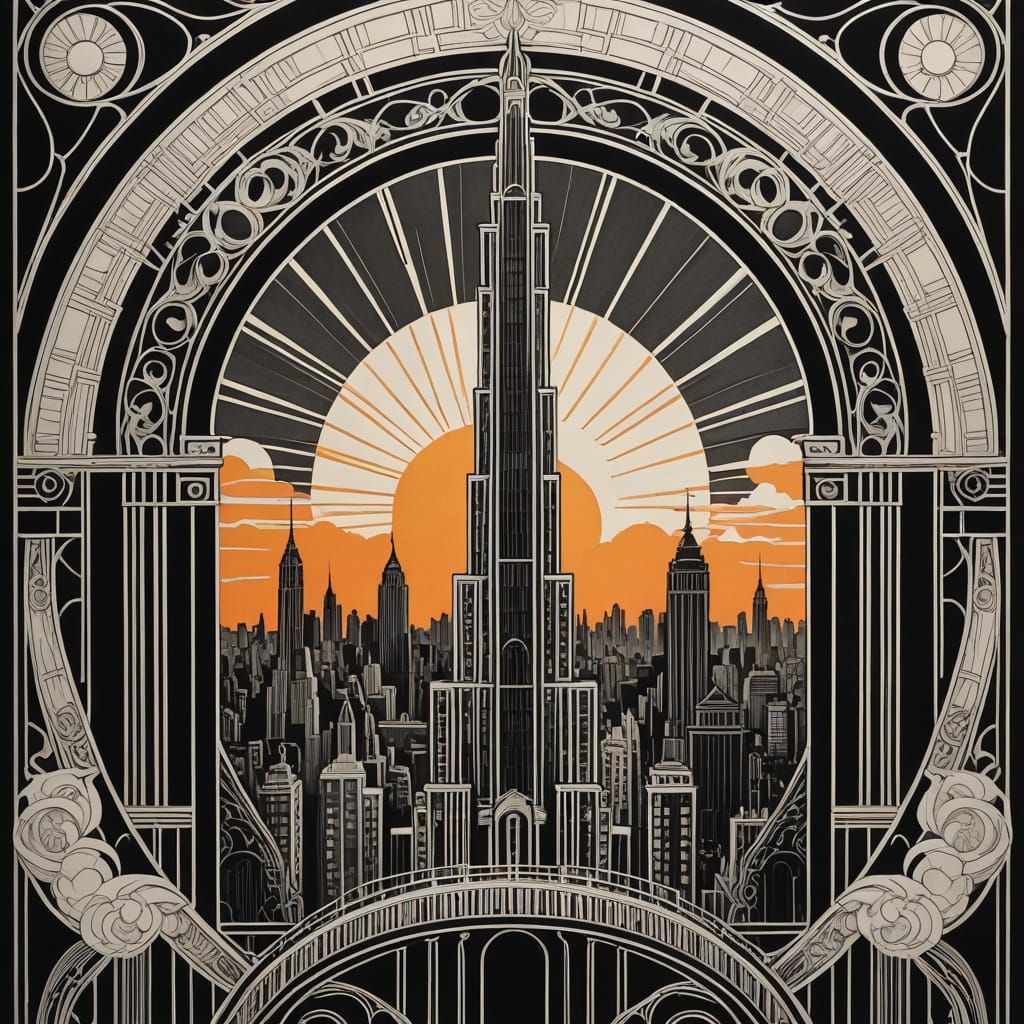 Opulent Cityscape in Art Deco Style
