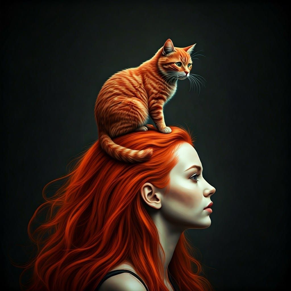 Surreal Portrait: Woman with Red Cat