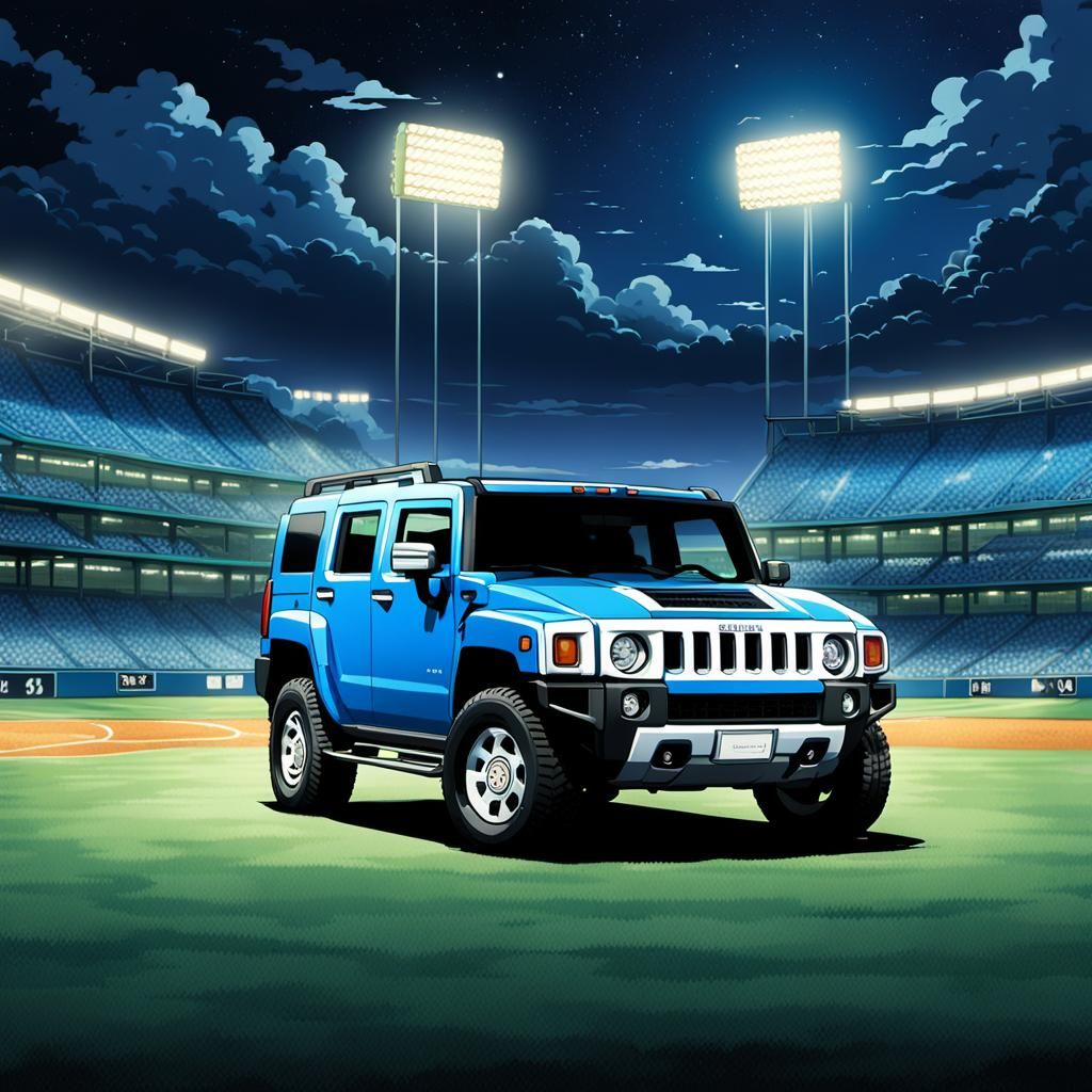 Blue Hummer H3 at Night, Anime Key Visual