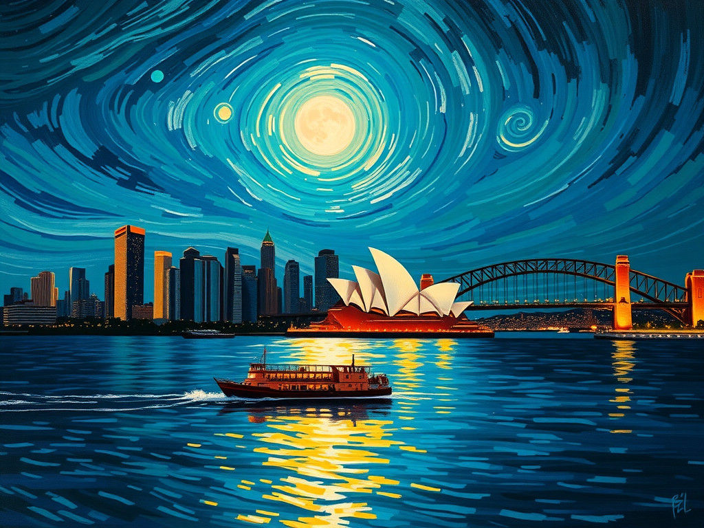 Sydney Skyline in Van Gogh Style with Dramatic Lighting