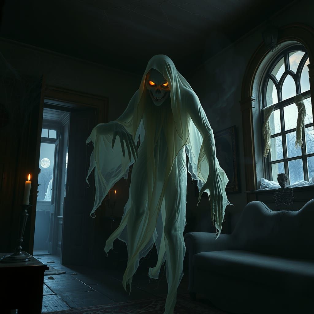 Ethereal Horror Figure Emerges from Dark Shadows