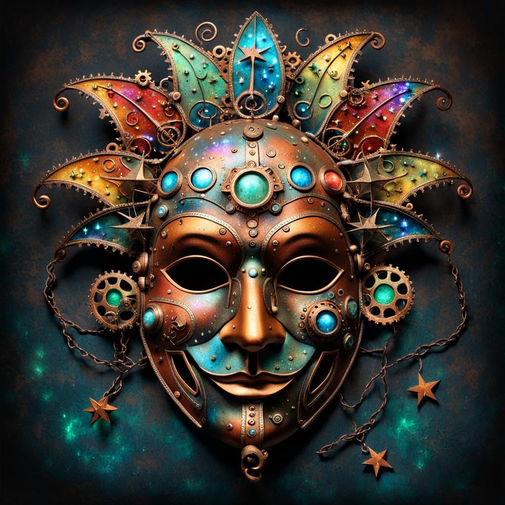 Colorful Steampunk Carnival Mask with Sparkling Lights